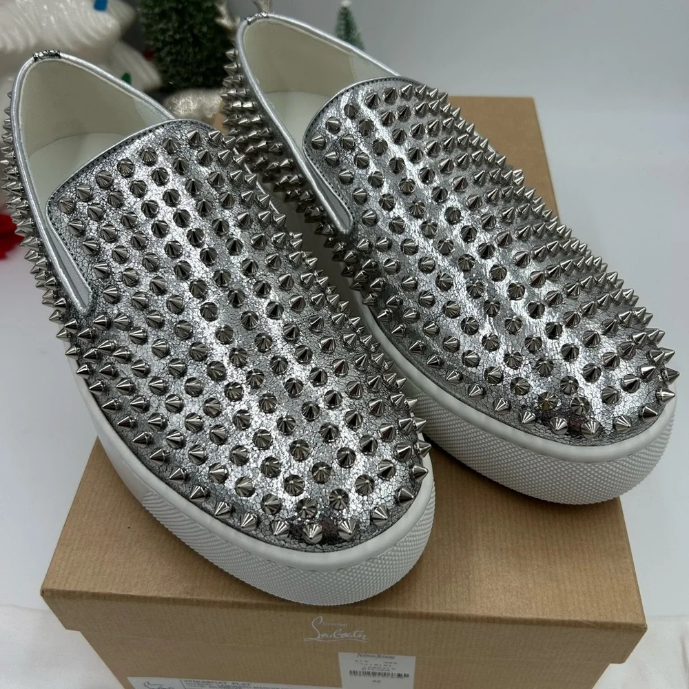 Men's Christian Louboutin roller boat spike slip on sneakers size 42 made Italy